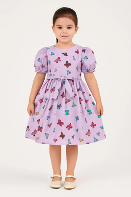 PAMBERSTON Girls Midi/Knee Length Casual Dress(Purple, Cap Sleeve)