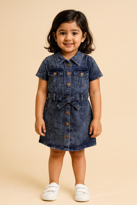 EKAAA Girls Midi/Knee Length Casual Dress(Blue, Half Sleeve)