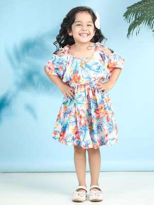 CUTIEKINS Girls Midi/Knee Length Casual Dress(White, Half Sleeve)