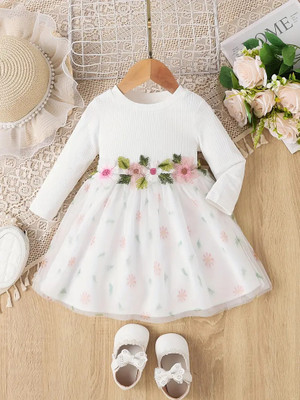 Gen Alfa Baby Girls Midi/Knee Length Party Dress(White, Short Sleeve)
