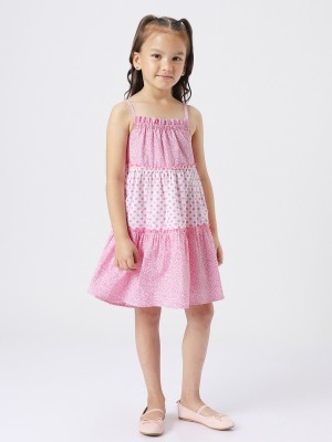 NautiNati Indi Girls Midi/Knee Length Casual Dress(Pink, Sleeveless)