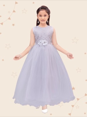 Aarika Girls Maxi/Full Length Party Dress(White, Sleeveless)