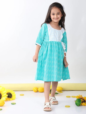 Sangria Girls Midi/Knee Length Casual Dress(Light Blue, Short Sleeve)