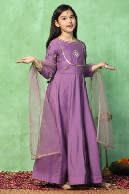 Sangria Girls Maxi/Full Length Festive/Wedding Dress(Purple, 3/4 Sleeve)