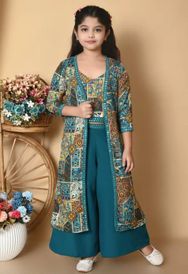 SK Dresses Indi Girls Maxi/Full Length Festive/Wedding Dress(Green, 3/4 Sleeve)