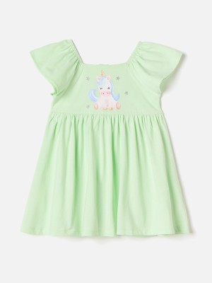 JUNIORS by Babyshop Baby Girls Midi/Knee Length Casual Dress(Green, Short Sleeve)