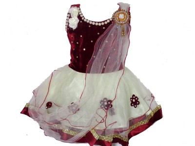 Sri Durga Collection Baby Girls Midi/Knee Length Festive/Wedding Dress(White, Sleeveless)