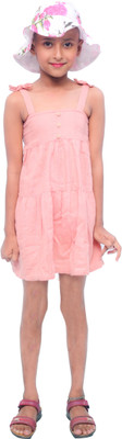 RBCLOTHING Girls Above Knee Casual Dress(Pink, Sleeveless)