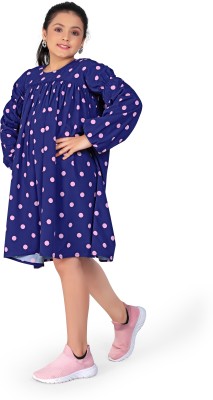 Mirrow Trade Girls Midi/Knee Length Casual Dress(Blue, Full Sleeve)