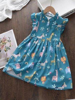 PATALAM Baby Girls Midi/Knee Length Casual Dress(Blue, Sleeveless)