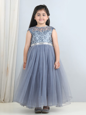 Toy Balloon Kids Baby Girls Maxi/Full Length Party Dress(Grey, Short Sleeve)