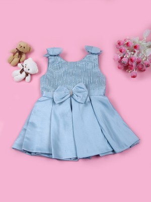 V-MART Baby Girls Midi/Knee Length Party Dress(Blue, Sleeveless)