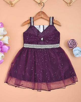 AF COLLECTION Indi Girls Calf Length Festive/Wedding Dress(Purple, Sleeveless)