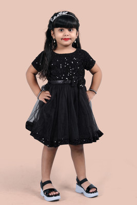 Shrithi Fashion Fab Girls Midi/Knee Length Festive/Wedding Dress(Black, Short Sleeve)