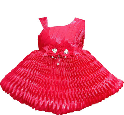 DeeVee Creations Baby Girls Midi/Knee Length Party Dress(Red, Sleeveless)