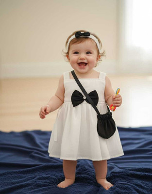 AZMIRAFASHION Baby Girls Midi/Knee Length Casual Dress(White, Sleeveless)