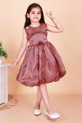 MH fashion Girls Midi/Knee Length Casual Dress(Maroon, Sleeveless)