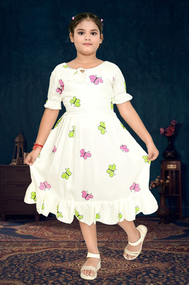 one amore Girls Calf Length Festive/Wedding Dress(Multicolor, Short Sleeve)