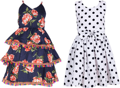 Hunoor Girls Below Knee Casual Dress(Multicolor, Sleeveless)