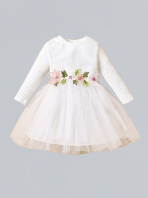 Varni Enterprise Girls Midi/Knee Length Festive/Wedding Dress(White, Full Sleeve)