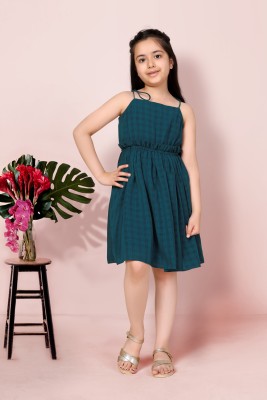 Mirrow Trade Girls Midi/Knee Length Casual Dress(Blue, Sleeveless)