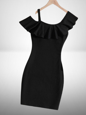 Crispin Girls Mini/Short Casual Dress(Black, Fashion Sleeve)
