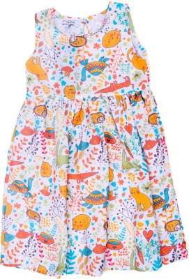 Tiny Toons Girls Midi/Knee Length Casual Dress(Beige, Sleeveless)