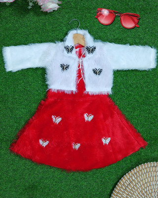 FasheoLab Baby Girls Midi/Knee Length Party Dress(Red, 3/4 Sleeve)