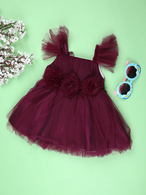 V-MART Baby Girls Above Knee Casual Dress(Maroon, Sleeveless)