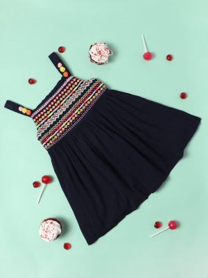 NautiNati Girls Midi/Knee Length Casual Dress(Dark Blue, Sleeveless)