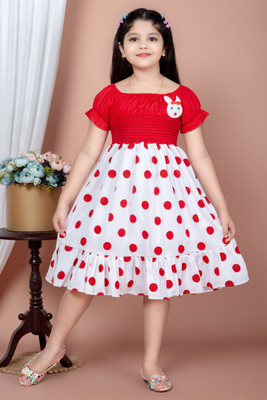 ULTRA TREND Girls Below Knee Casual Dress(Red, Cap Sleeve)