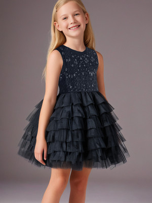 Cherry Crumble by Nitt Hyman Girls Midi/Knee Length Party Dress(Black, Sleeveless)