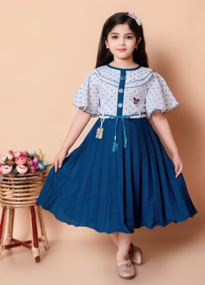MM KOLKATA GARMENTS Indi Girls Midi/Knee Length Casual Dress(Blue, Half Sleeve)