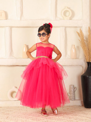 Toy Balloon Kids Baby Girls Maxi/Full Length Party Dress(Pink, Sleeveless)