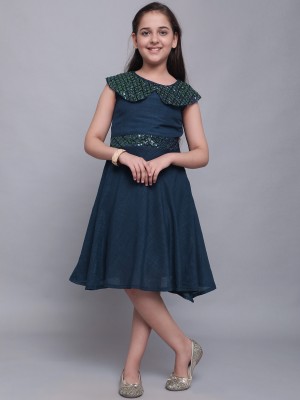 Billion Girls Midi/Knee Length Party Dress(Dark Blue, Sleeveless)