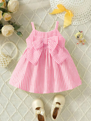 AScollection Girls Above Knee Casual Dress(Pink, Sleeveless)