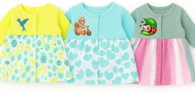 Rex Rabbit Indi Baby Girls Midi/Knee Length Casual Dress(Yellow, Grey, Half Sleeve)