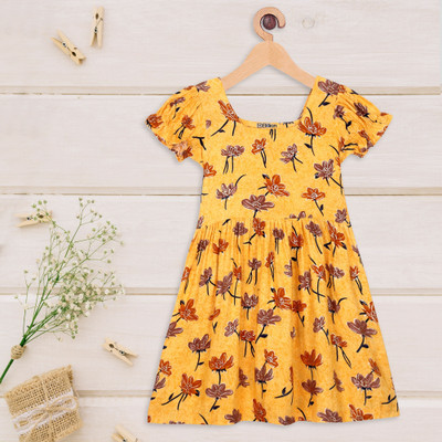 Billion Girls Midi/Knee Length Casual Dress(Yellow, Short Sleeve)
