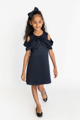 A Little Fable Girls Midi/Knee Length Casual Dress(Blue, Half Sleeve)