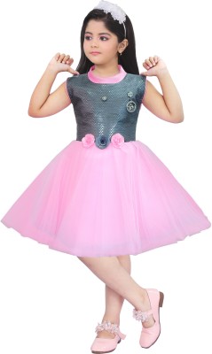 Z NEW KOLPONA FASHION Indi Girls Midi/Knee Length Festive/Wedding Dress(Pink, Sleeveless)