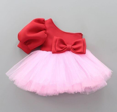 MUSKAN BEAUTY COLLECTION Baby Girls Midi/Knee Length Party Dress(Red, Short Sleeve)