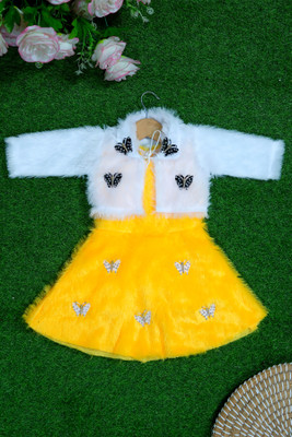 Funnyboo Baby Girls Midi/Knee Length Party Dress(Yellow, Full Sleeve)