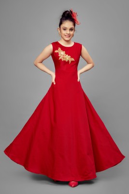 Fashion Dream Indi Girls Maxi/Full Length Party Dress(Red, Sleeveless)