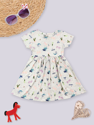 ETEENZ Indi Girls Midi/Knee Length Casual Dress(Grey, Short Sleeve)