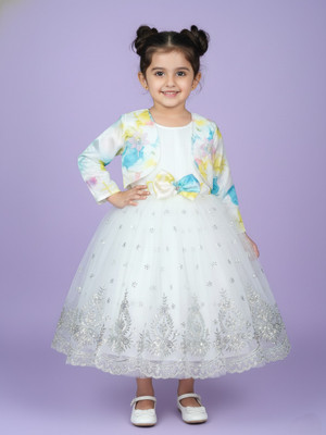 US KOLKATA Indi Baby Girls Midi/Knee Length Casual Dress(White, Sleeveless)