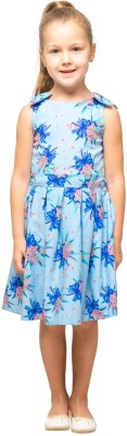 Miss Lavish London Girls Midi/Knee Length Casual Dress(Blue, Sleeveless)