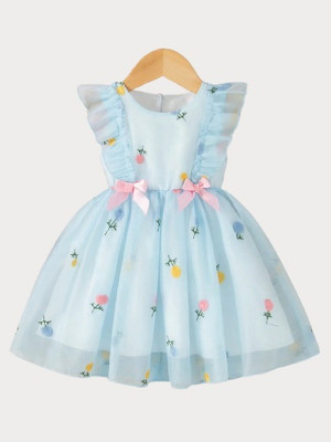 MANSICREATION Baby Girls Midi/Knee Length Festive/Wedding Dress(Light Blue, Sleeveless)