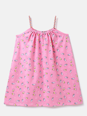 United Colors of Benetton Girls Midi/Knee Length Casual Dress(Pink, Sleeveless)