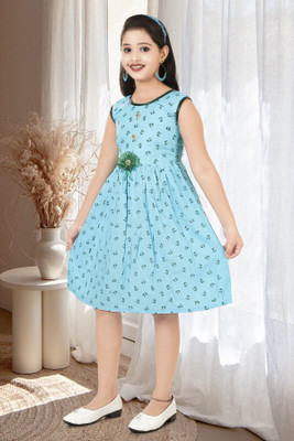 Rita Girls Midi/Knee Length Casual Dress(Light Blue, Sleeveless)