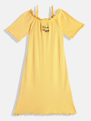 HERE&NOW Girls Midi/Knee Length Casual Dress(Yellow, Full Sleeve)